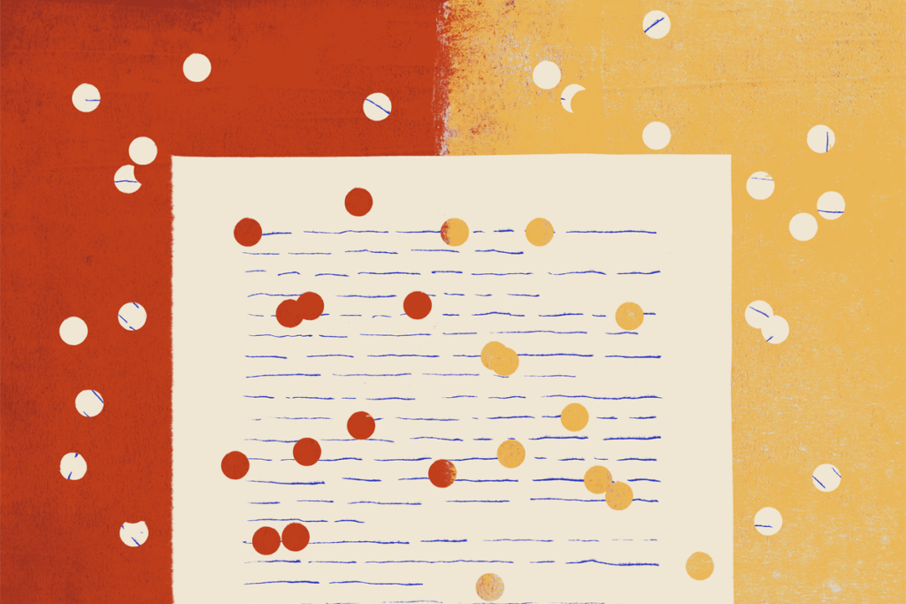 Illustration of a sheet of paper with many holes punched out of it.
