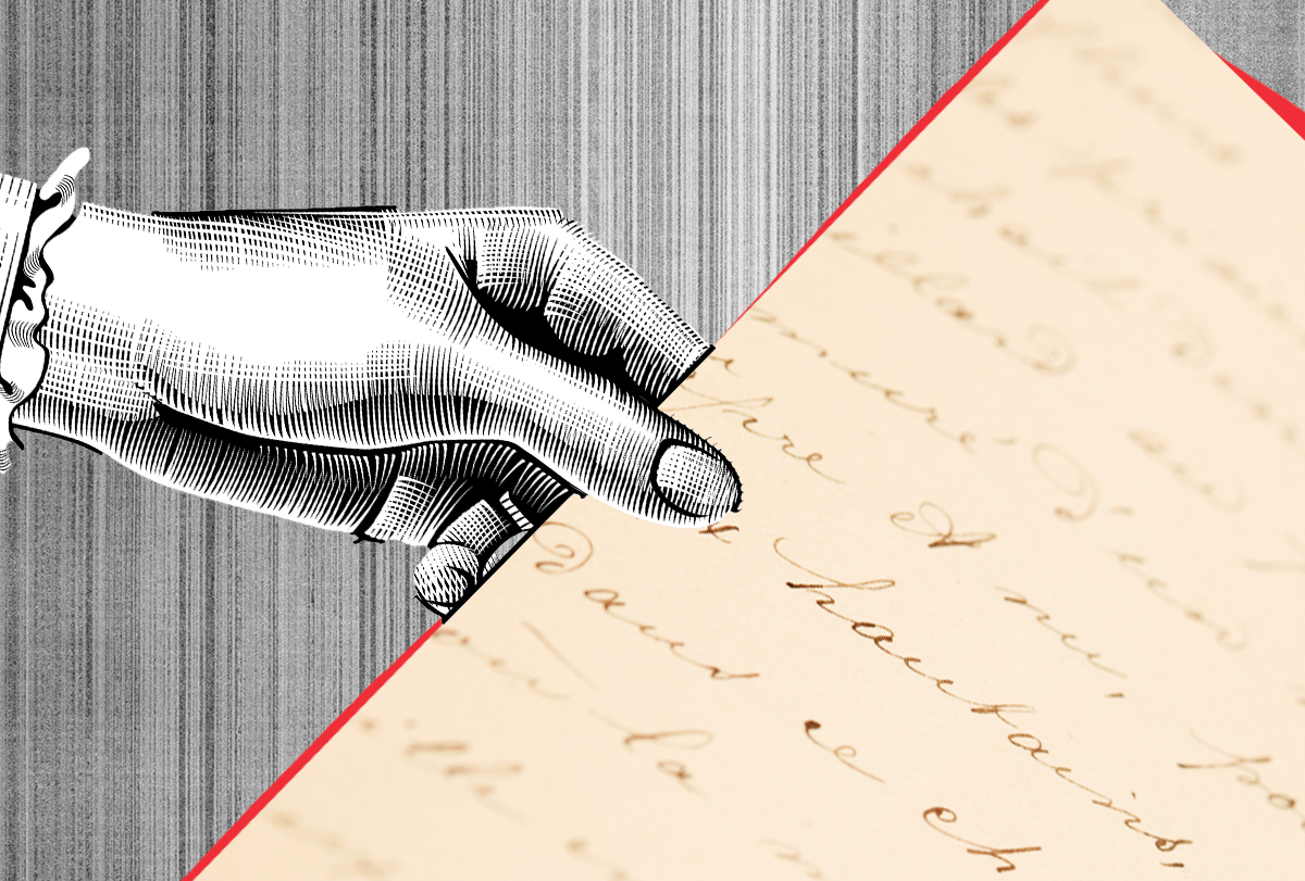 Illustration of hand with letter