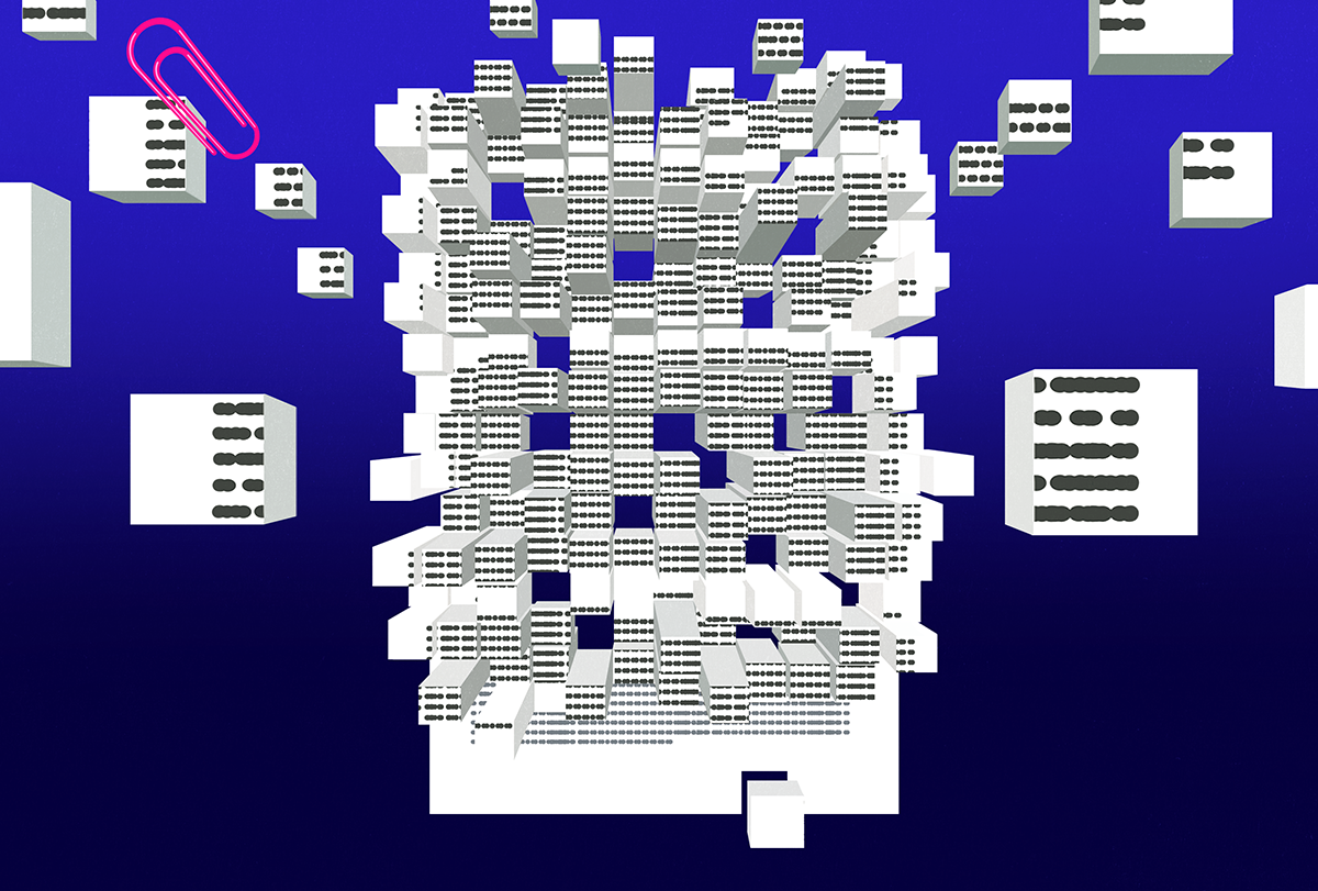 Illustration of stacks of papers.