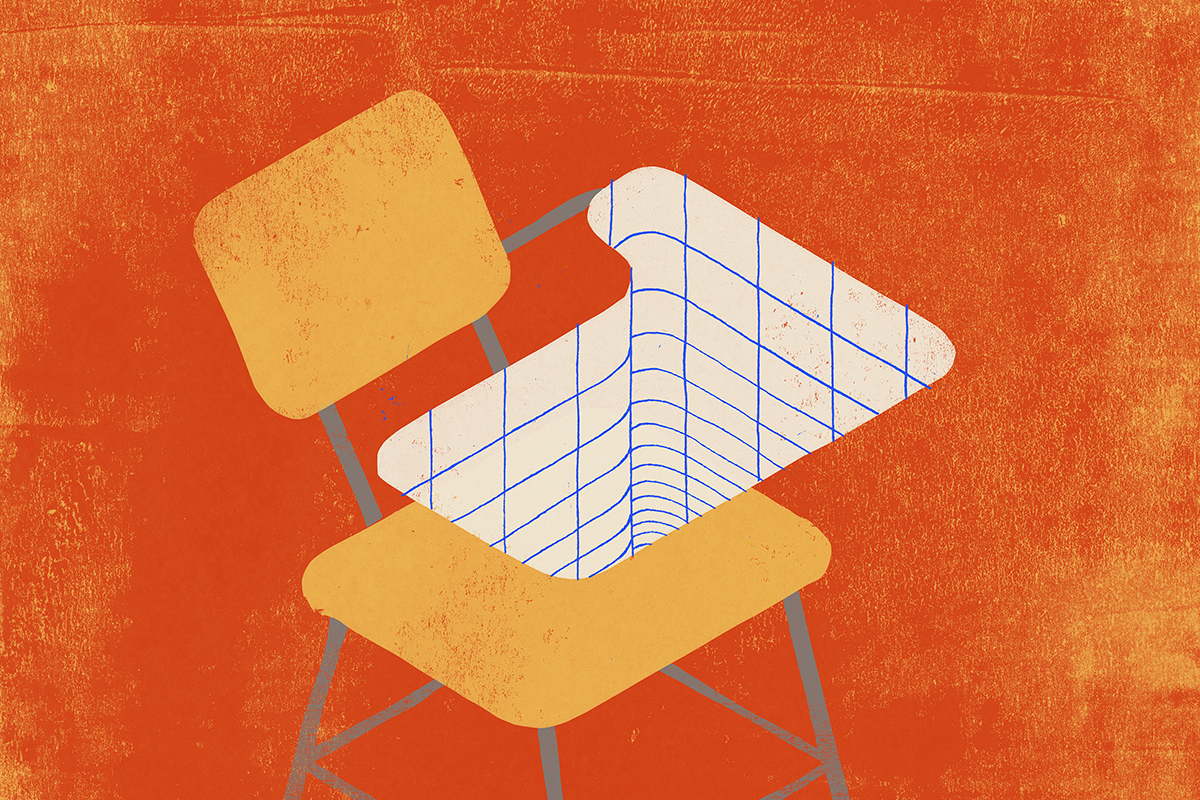 Illustration of chair and a desk made of open data.