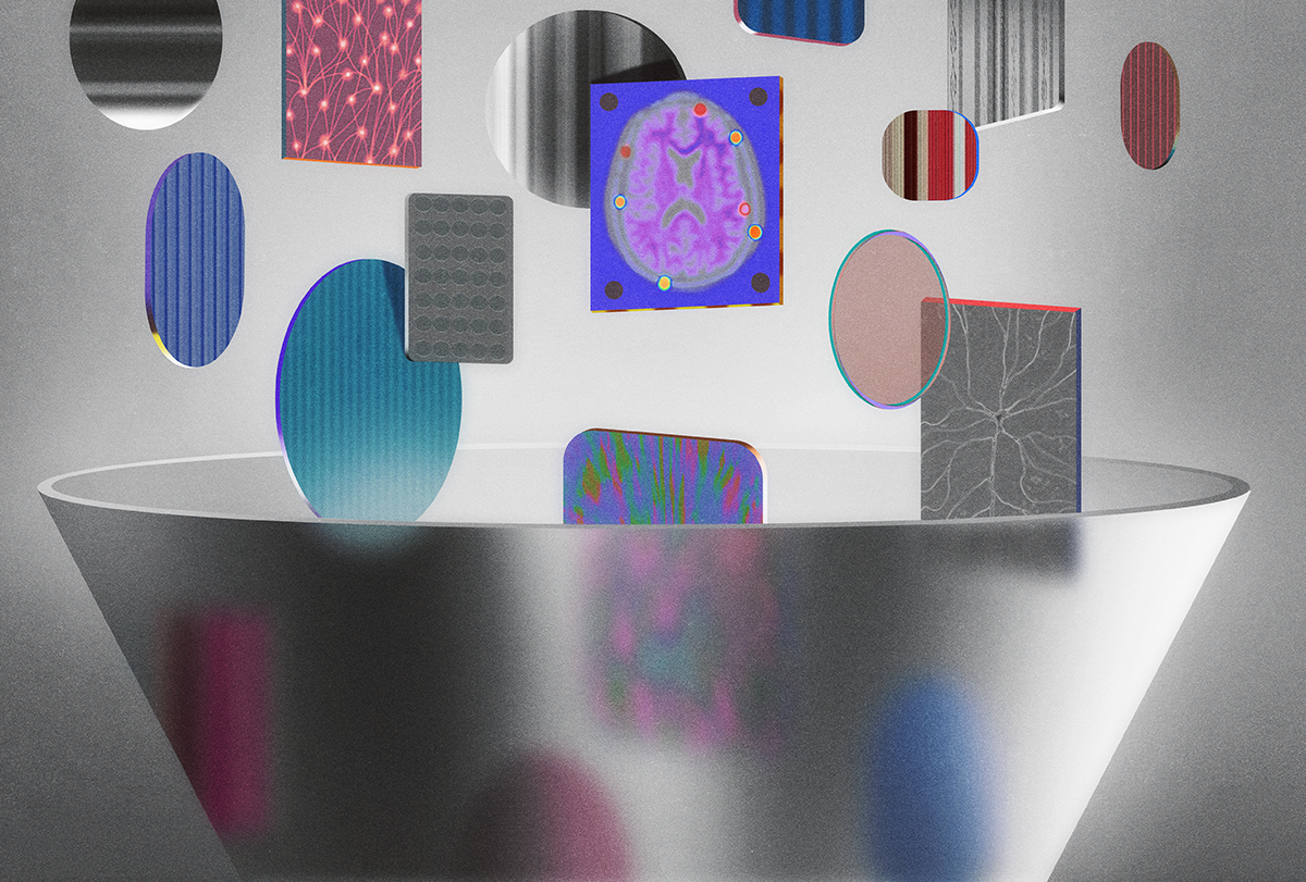 a funnel collects falling images and objects related to various fields of neuroscience
