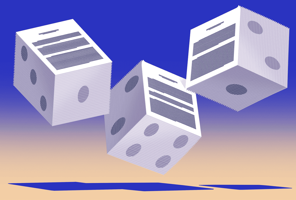 Illustration of rolling dice.