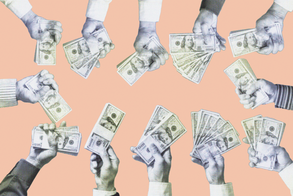 Illustration of hands holding cash.