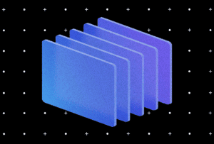 Illustration of five purple rectangles arranged three-dimensionally like folders on a black background with a pattern of white dots and white plus signs.